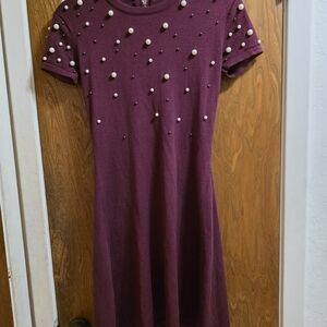 Planet Gold Burgundy Dress with Pearl Accents